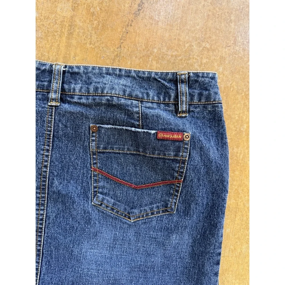 Roxy Jean Vintage Y2K Denim Mini Skirt Blue Mid Rise Size 13 34W Short Skater